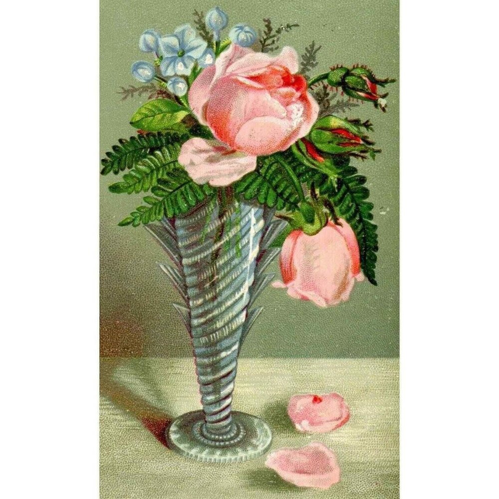 1880's Beautiful Victorian Embossed Roses Flowers Vase Long Life & Happiness!